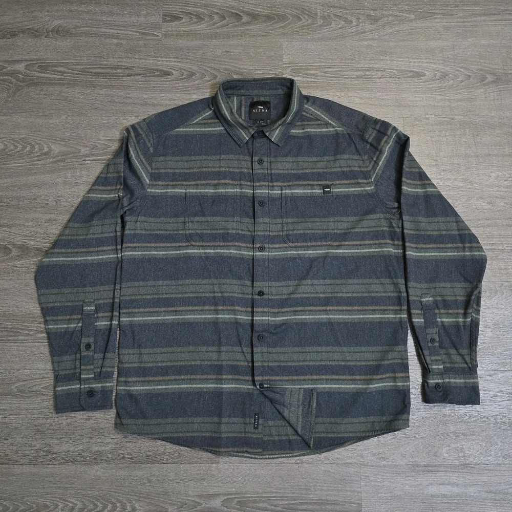 Sitka Gear Button Up  Shirt Long Sleeve Grange Flannel Slate Gray Stripe Mens XL